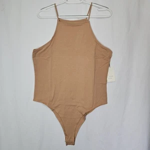 A New Day Bodysuit Beige Tan XL High Neck Minimalist Neutral Capsule Wardrobe - Picture 1 of 7