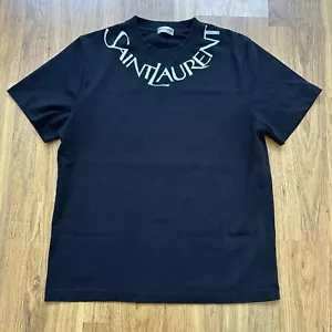 SAINT LAURENT MENS BLACK COTTON T-SHIRT SIZE LARGE - Picture 1 of 13