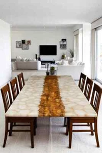 White Agate & Petrified Agate Table – Natural Stone Top, Luxury Gemstone table - Picture 1 of 13