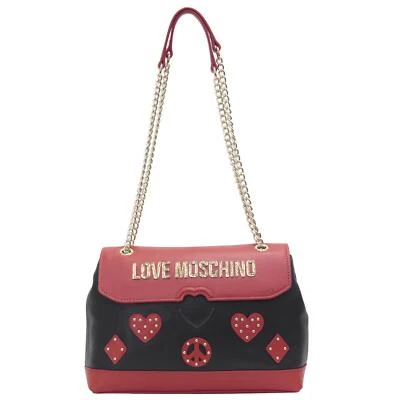 Love Moschino Women's Heart & Peace Patch Black/Red Crossbody Handbag - Image 1 of 4