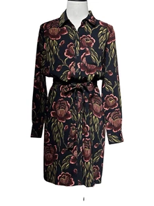 Vestido Camisa Ann Taylor Manga Larga Floral Cinturón Pequeño - Imagen 1 de 5