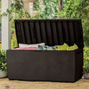 Keter Capri Deck Garden Storage Box 305 Litres Patio Outdoor - Wood Brown - Picture 1 of 7