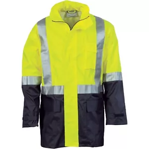 nwt DNC WORKWEAR Mens L WATERPROOF RAIN JACKET w HOOD Hi Vis 2 Tone Reflective - Picture 1 of 2