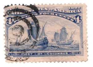 1893 United States of America Sc #233 - 4¢ Fleet of Columbus used stamp Cv$9 - Picture 1 of 1