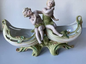 German , Sitzendorf ,continental, Cherub Porcelain Double Boat Shaped Vase , - Picture 1 of 9