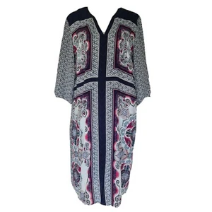 Blue Illusion Womens 100% Silk 3/4 Sleeve Colourful Kaftan Dress Size S White - Picture 1 of 5