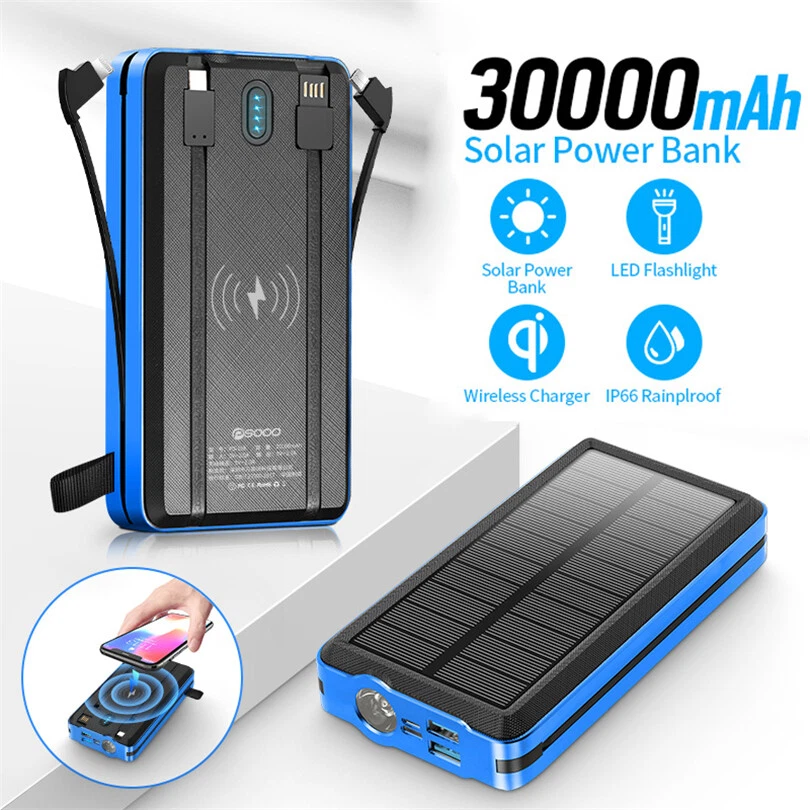 30000mAh Solar Power Bank 2 USB Charger Battery Pack Portable For Mobile Phone - Image 1 of 4