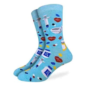 Pharmacist Men's Crew Socks Size 10-13 Light Blue Good Luck Socks Fashion New* - Picture 1 of 1