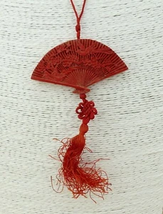 Vintage Red Floral, Natural Landscape on Original Red Cord - Picture 1 of 7