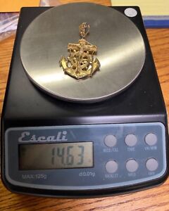 Large 14k Gold Crucifix Anchor Pendant Mariner Charm 14.6 g