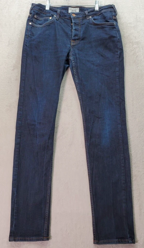 Pantalones de mezclilla WeSC para mujer talla 33 azul lavado oscuro frente plano pierna ajustada botón mosca Foto 1 de 4