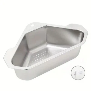 1pc Sink Triangle Drain Basket Stainless Steel Fruit Skin Garbage Box - Picture 1 of 10