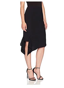 Anne Klein Solid Black Skirt Size 10 Asymmetric Hem Crepe - Picture 1 of 12