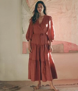 Christy Dawn The Noah Dress XS Spiced Crinkle Stripe Red Wrap Women’s NWT - Picture 1 of 8