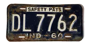1960 INDIANA Safety Pays License Plate # DL 7762 - Picture 1 of 3