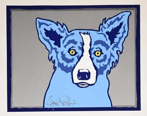 George Rodrigue Blue Dog Top Dog Silver Silkscreen Print Signed Numbered Artwork - Picture 1 of 4