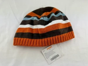 NWT Gymboree 5-7 Orange Brown Blue White Stripes Kids LinedBeanie Hat - Picture 1 of 4