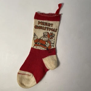 Vintage Miniature Christmas Stocking Ornament Knit Red and White Santa 5.5" - Picture 1 of 6