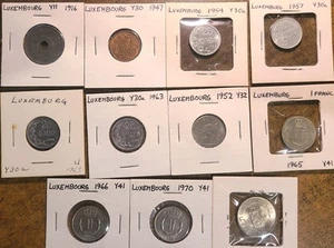 1916-1970 LUXEMBOURG LOT OF 11 COINS: 25 CENTIMES + 1-5 FRANCS (MOSTLY UNC!) - Picture 1 of 2