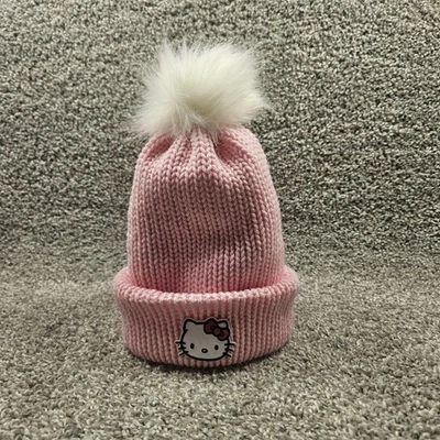 Gorro Hello Kitty ajustado niños talla 3-10 años rosa tejido pompón invierno cálido Foto 1 de 4