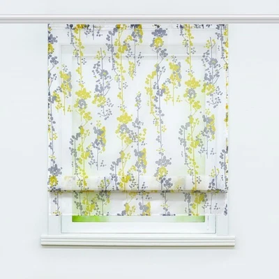 Raffrollo mit Klettschiene Blaubeeredruck Raffgardine Küche Vorhang Voile Modern - Bild 1 von 4