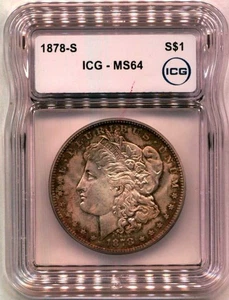 Dólar de plata Morgan 1878 S ICG MS 64 BRILLO ATERCIOPELADO, PERIFERIA VERDE MUSGO - Imagen 1 de 2