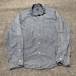 J Crew Denim Polka Dot Chambray Long Sleeve Shirt Button Slim Men Medium - Picture 1 of 8