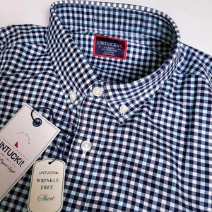 Camisa Untuckit Marquette Sin Arrugas XL Azul Cuadros Guinga Abotonada Manga Larga - Imagen 1 de 5