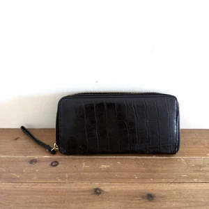 Witchery Zip Around Wallet & Wristlet Black Leather Mock Croc Print Compartments - Picture 1 of 24