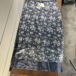 Peruvian Connection Women's Skirt 10 Floral Midi 100% Silk Linen Blend Blue NWT - Picture 1 of 13