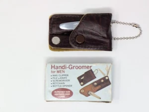 Vintage Leder Nagelknipser 555 Messer Schlüsselanhänger Set Edelstahl Handi-Groomer - Bild 1 von 7