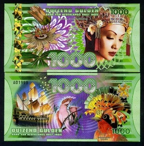 Niederländisch-Indien (Indonesien) 1000 Gulden, 2016 Polymer - Frau, Segelboot F - Bild 1 von 1