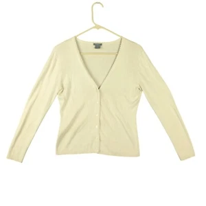 Ann Taylor maglione donna cardigan avorio bottoni scollo a V misto seta casual - Foto 1 di 11