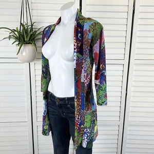 Alberto Makali Colorful Patchwork Print Perforated Open Cardigan Duster Size 8 - Picture 1 of 8