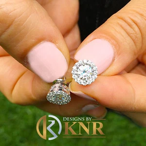 WOMEN'S 14K WHITE GOLD ROUND CUT DIAMONDS STUD EARRINGS HALO BRIDAL 1.40CTW - Picture 1 of 3