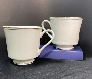 2 Yamaka Crown Platino Fine White China Coffee Cups Platinum Trim on White - Picture 1 of 7