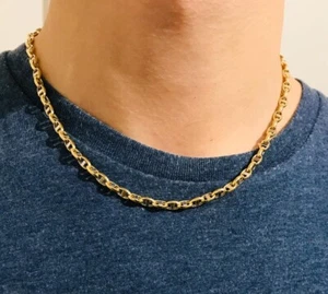 18K Yellow Gold Chain 19.7” Length - Marine Link - Anchor Link - Italian Design - Picture 1 of 10