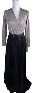 NWT LuLaRoe DeAnna Wrap Dress XS Pleated Skirt Metallic Bodice Ribbon Elegant - Picture 1 of 10