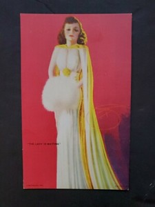 MUTOSCOPE  CARD ALL AMERICAN GIRLS THE LADY IN RED " UNCIRCULATED PINUP 