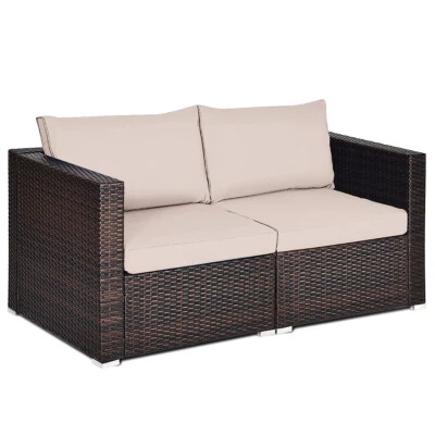 Patiojoy 2-Piece Patio Wicker Corner Sofa Set Rattan Loveseat with Removable - Image 1 of 4