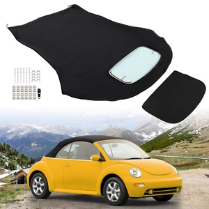 Black Convertible Soft Top Heated Glass Window For Volkswagen Beetle 2003-2010 - Picture 1 of 24