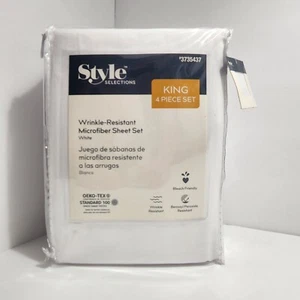 *NEU* Style Selections King Weiß Mikrofaser Knitterfest 4 Stück Lakenset - Bild 1 von 5