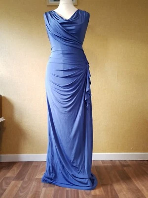 PHASE EIGHT blue party maxi dress sz 12 wedding long cocktail grecian drape  - image 1 of 4