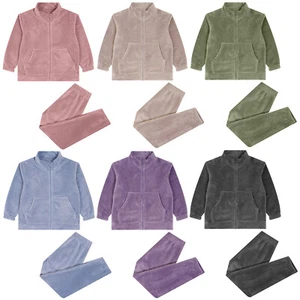 Kids Pajama Set Winter Sleepwear Fleece Nightwear Zipper Homewear Matching Soft - Picture 1 of 75