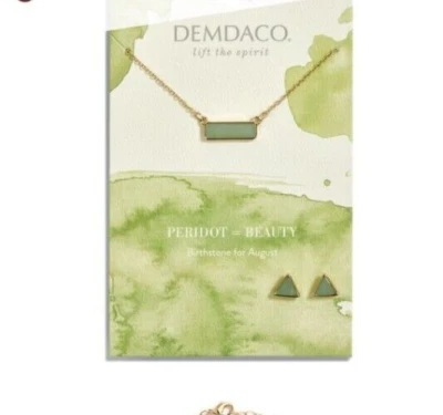 Demdaco Birthstone Necklace and Earrings Set - August - Peridot = Beauty - Image 1 of 2