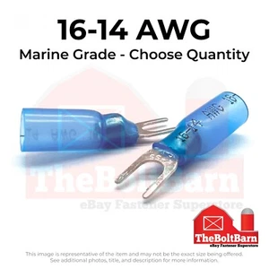 Blue Heat Shrink Marine #10 U-Type Fork Crimp Connectors Terminals, AWG 16-14 - Picture 1 of 6