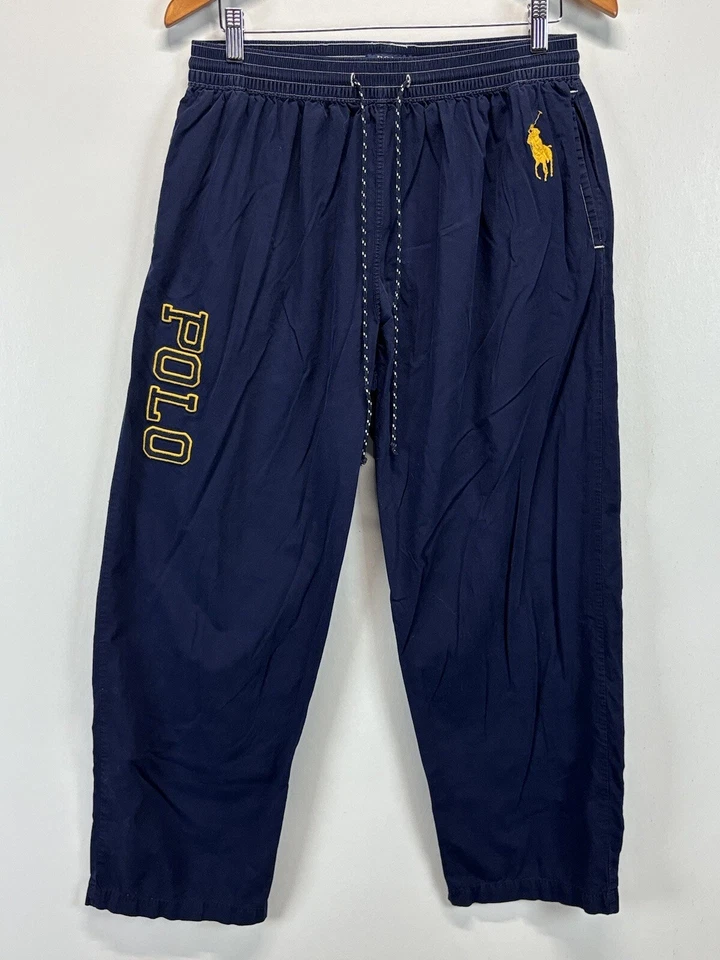 Pantalones de salón Polo Ralph Lauren para hombre talla grande azul marino amarillo pony spellout algodón Foto 1 de 4