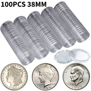 100 PCS 38mm Coin Holder Capsule Case Storage For Morgan Peace Ike Silver Dollar - Picture 1 of 6