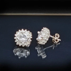 1.0Ct Round Cut Simulated Diamond Cluster Stud Earrings in 14K White Gold Plated - Picture 1 of 7