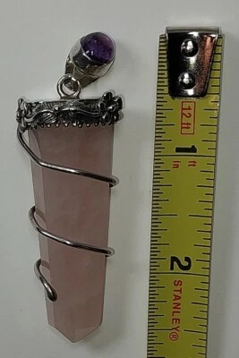 粉色玫瑰石英指针花朵包装修复水晶吊坠紫水晶 — 第 1/4 张图片